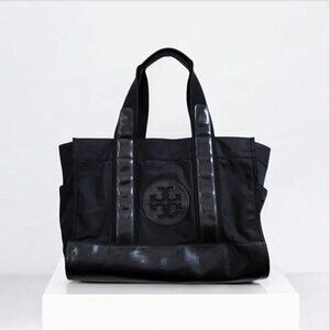 TORY BURCH Handbag/Nylon/Enamel/BLK/Black/Solid Color Black Nylon/Pate